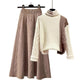 Fashion Polo Collar Contrast Color High Class Elegant Design Woolen Skirt Two-piece Set