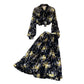 Bow-tie Lace Floral Chiffon High-Waist Pleated Skirt
