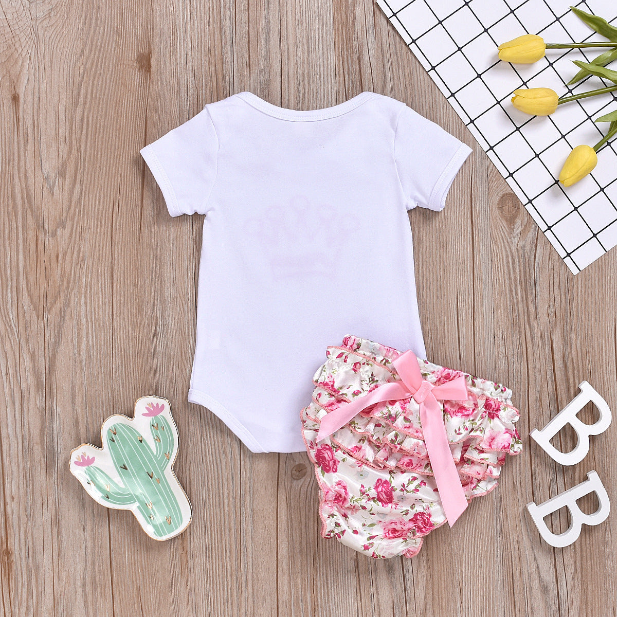 Toddler Crown Embroidered Rombo Floral Skirt Two Piece Set