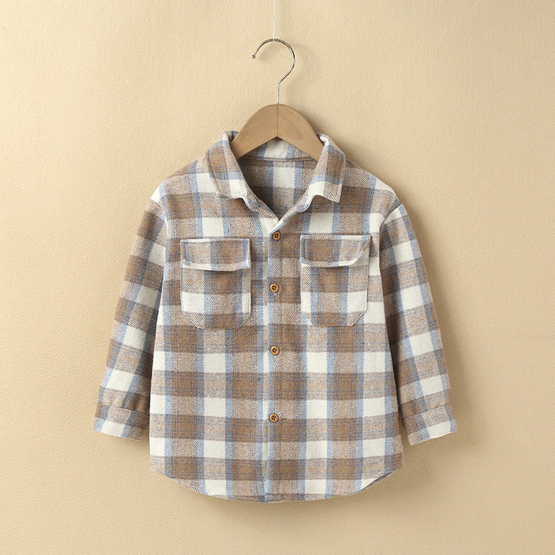 Version Mode Petite Chemise À Carreaux Pour Enfants À La Mode Style Étranger Simple Boutonnage Décontracté