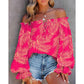 Women's Fashion Collar Strapless Long Sleeve Printed Shirt