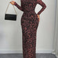 Elegant Womens Leopard-Print Sheer Long-Sleeve Bodycon Dress