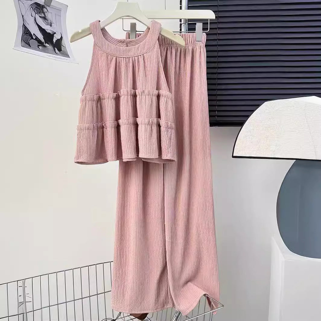 Women's Loose-Fit Casual Straight-Leg Pants Two-Piece Set