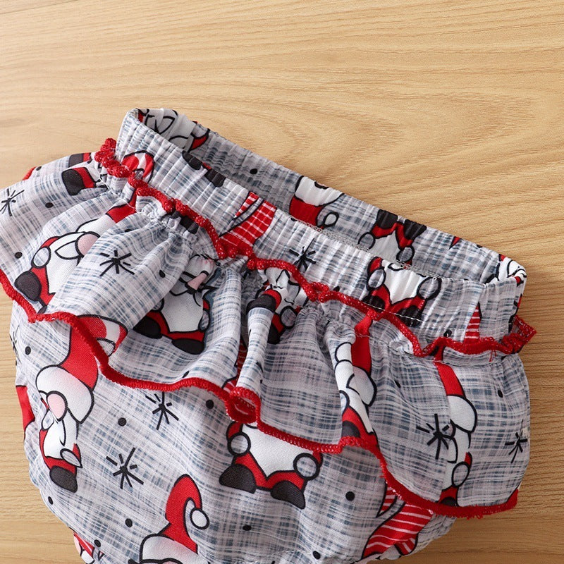 Ensemble deux pièces haut à manches longues et short à imprimé éléments de Noël