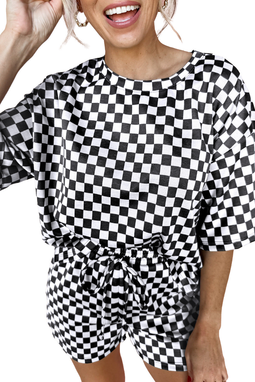 Comfort Loose Suit Plaid Short-sleeved Shirt And Shorts Two-piece Set