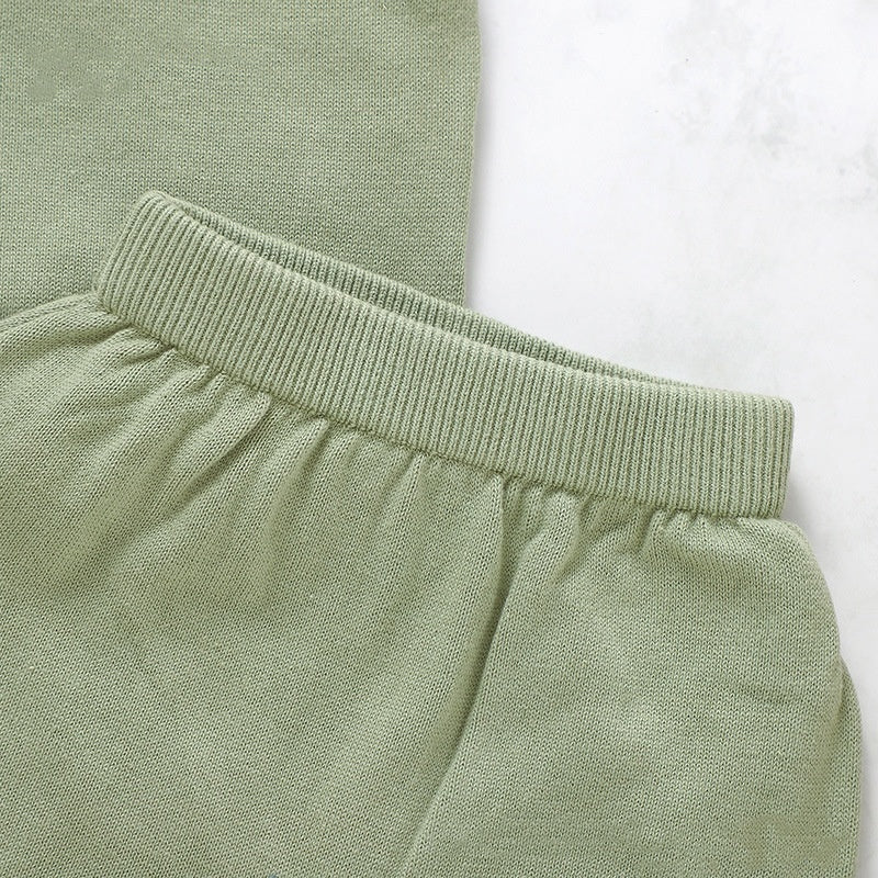 Ensemble chemise et short en tricot à manches courtes et col rond pour bébé, couleur unie