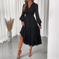 Sweet Elegant Style V-neck Tight Waist Lace Long Sleeve Solid Color Dress Women
