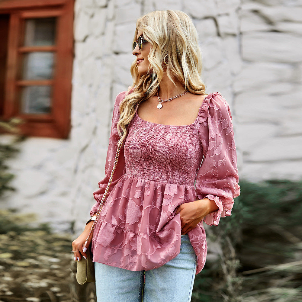 Square Collar Long Upper Outer Garment All-match Top Shirt For Women