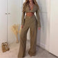 Womens Waist-revealing Straight-leg Pants And Long-sleeve Top Set