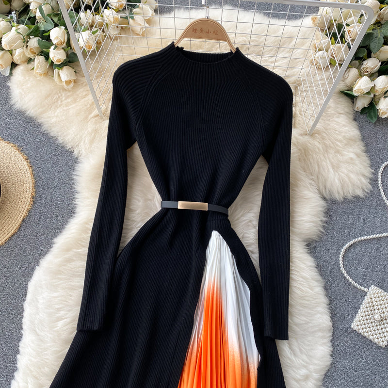 Women's Color Changing Pleated Slim Waisted Swing Dress