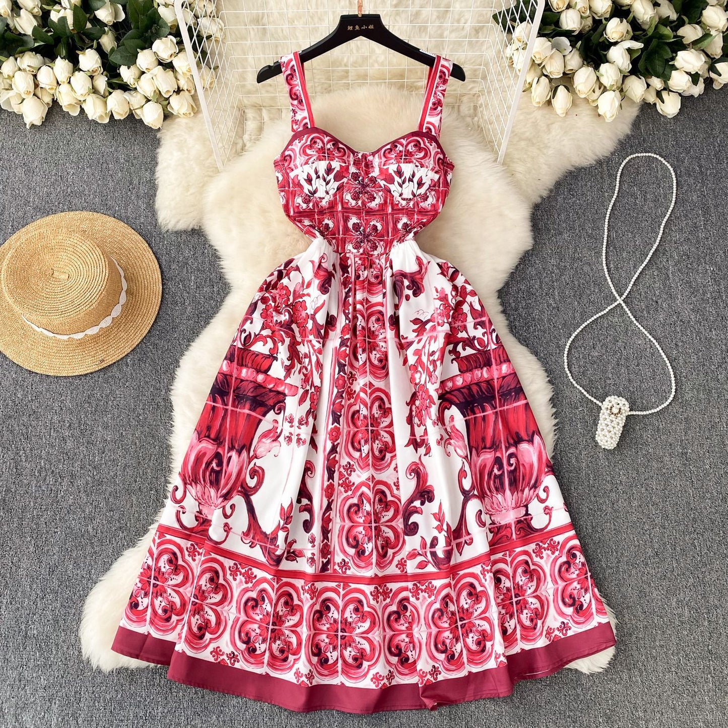 Design Sense Niche Waist Slimming Floral A- Line Long Skirt