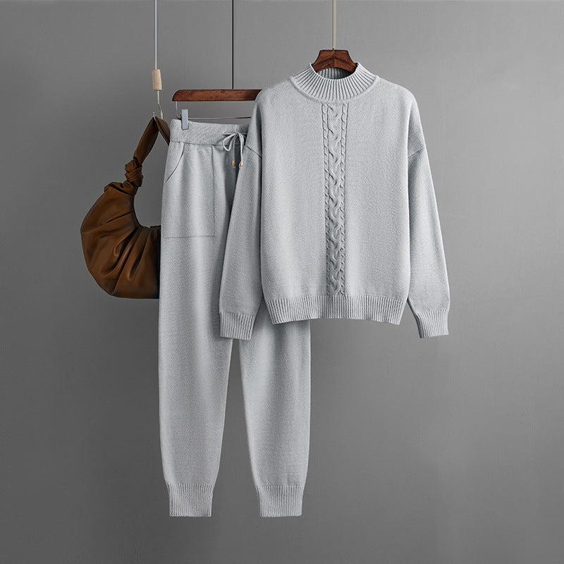Pull décontracté en tricot torsadé à demi-col roulé