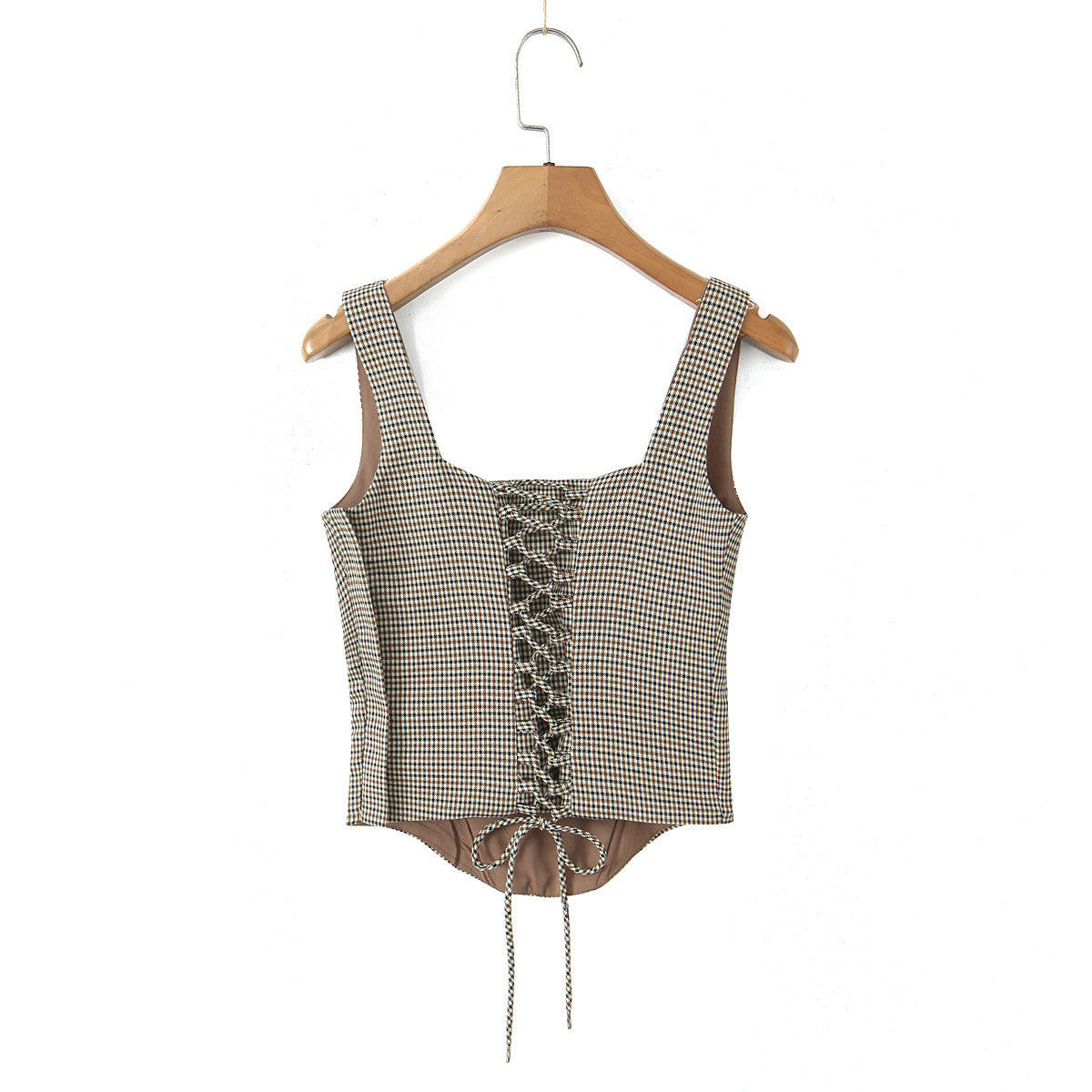 Slim-fitting Simple High Waist Top Corset Plaid New Pants