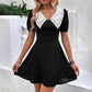 European And American Color-Block Doll Collar Puff-Sleeve Dress