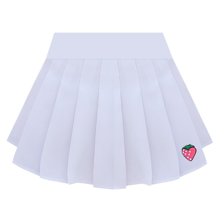 Pleated Skirt Strawberry Embroidered High Waist A-Line Skirt