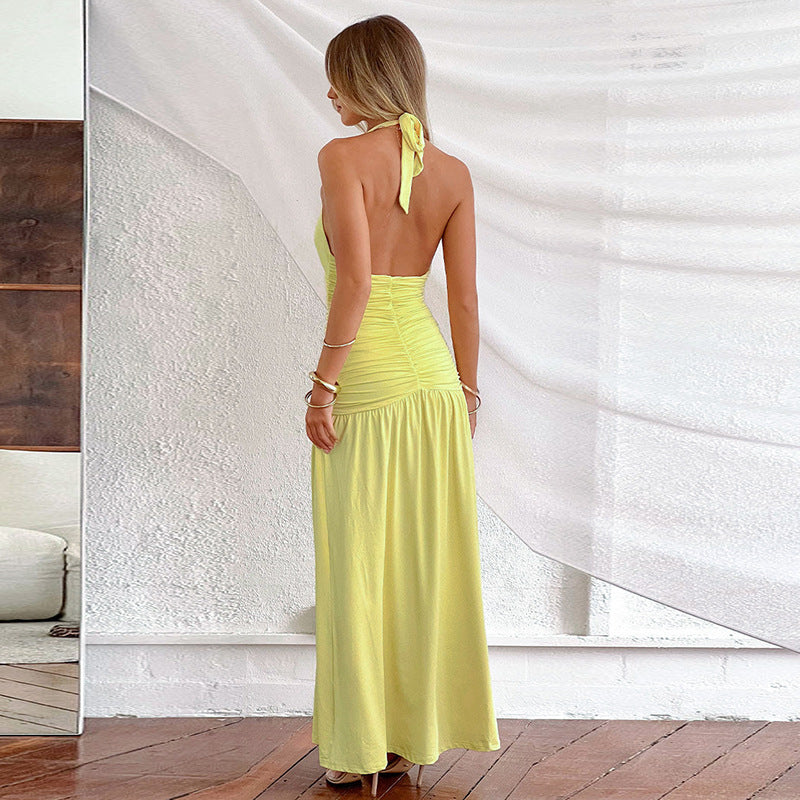 Elegant Halter Long Dress Slit Dress