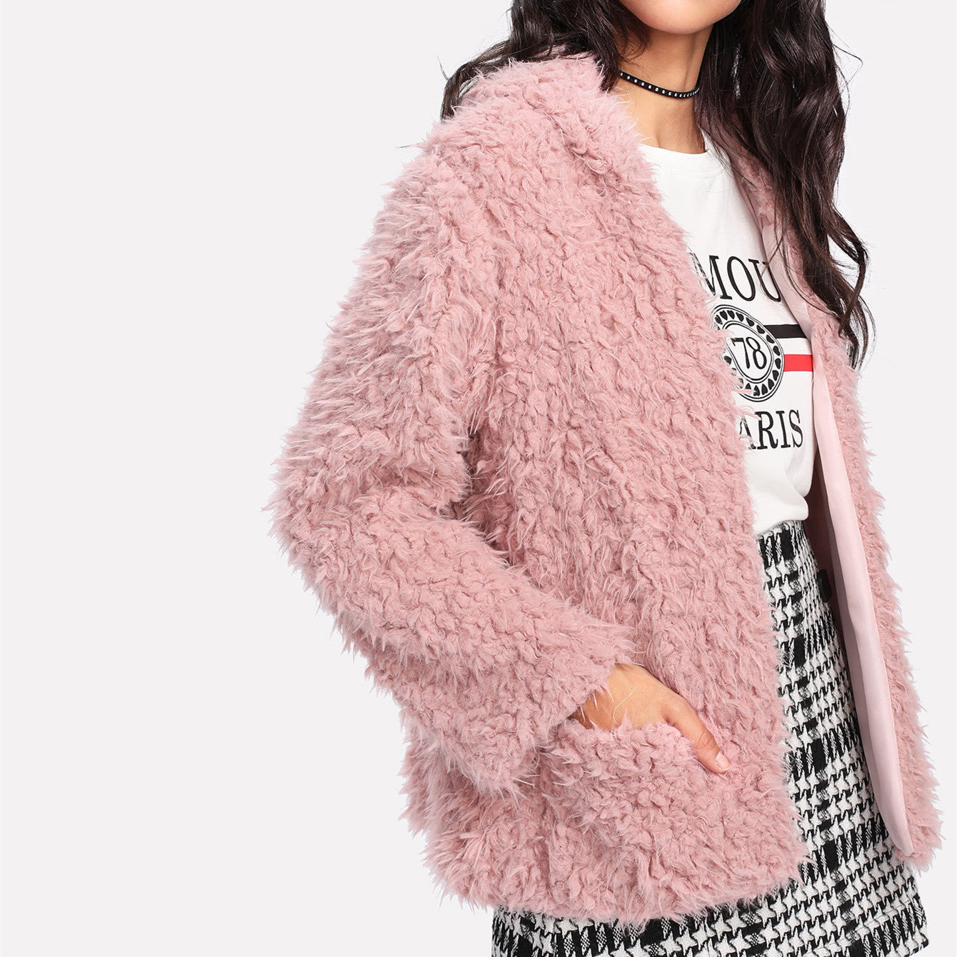Manteau en peluche à capuche en laine d'agneau pour femme