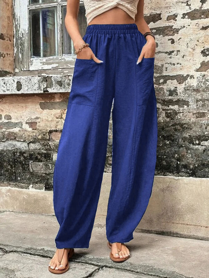 Pantalon sarouel pour femme avec poches, taille haute, décontracté, pour la plage, ample, pour l'été