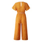 Women's printed V-neck pocket overalls