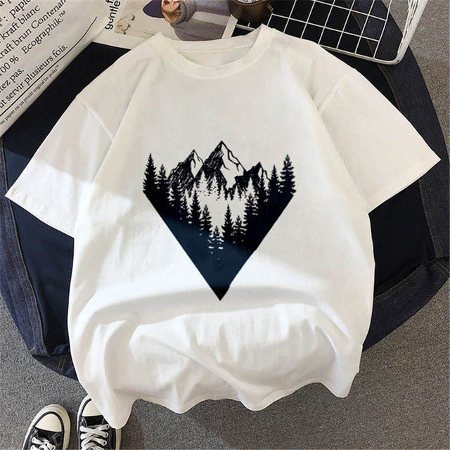 Forest reflection print short sleeve top