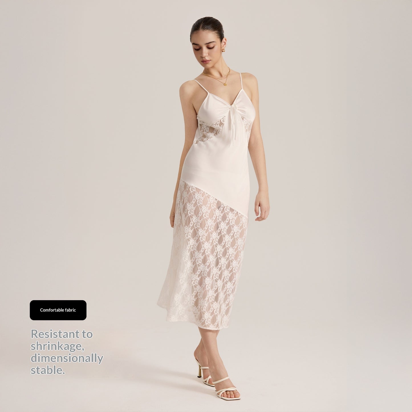 New Semi-sheer Lace And Satin Patchwork Slip Maxi Dress