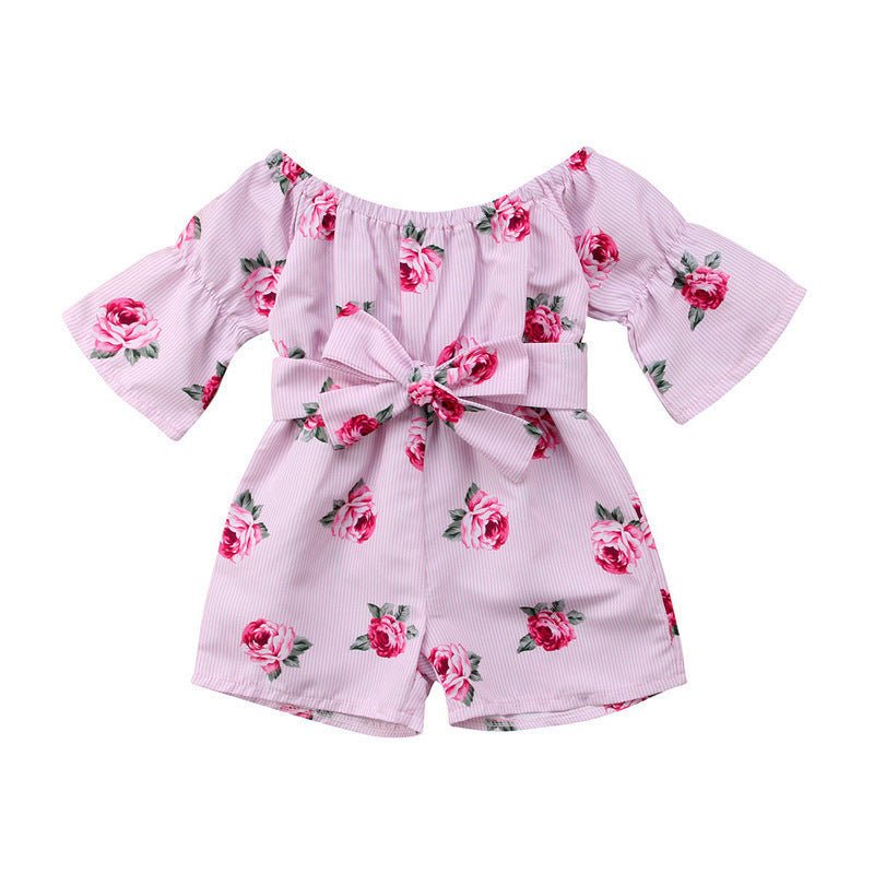 Sunflower Stripe Printed Girls' Jumpsuit