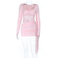 Hollow-out Mesh Ribbon Long Sleeve Bodycon Dress