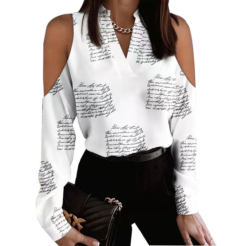 Chemise imprimée à manches longues et épaules dénudées
