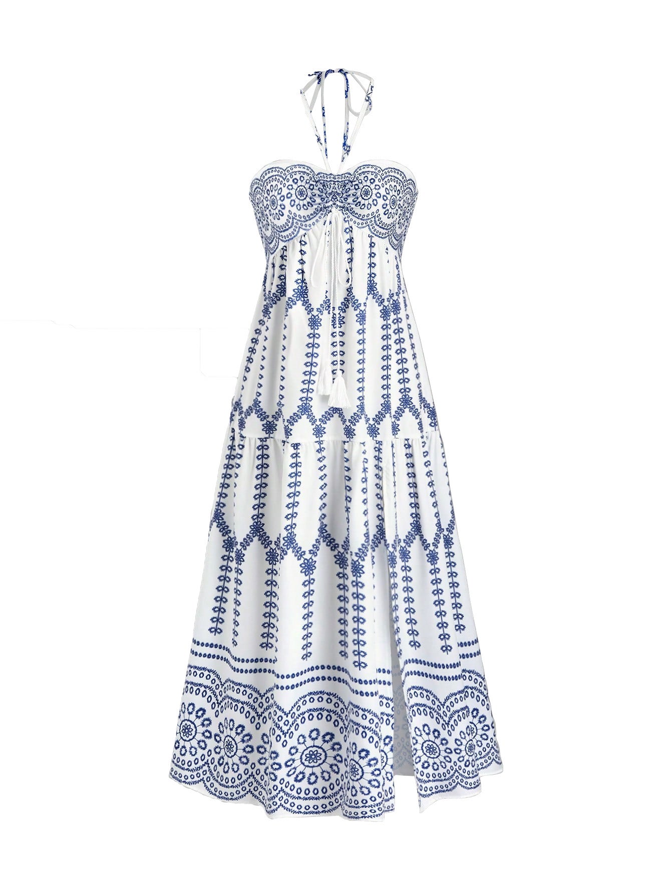Split Printed Lace-up Tube Top Dress