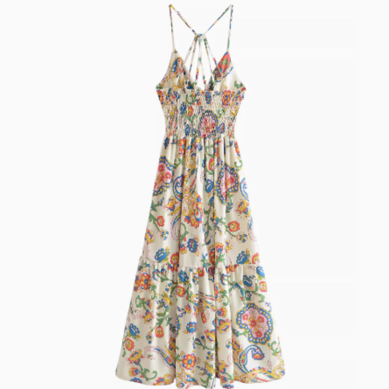 Robe à bretelles imprimées de style ethnique