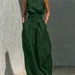 Casual Sleeveless Suit Summer Stand-up Collar Pullover Top And Loose Straight-leg Trousers Women's Clothing