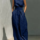 Casual Sleeveless Suit Summer Stand-up Collar Pullover Top And Loose Straight-leg Trousers Women's Clothing