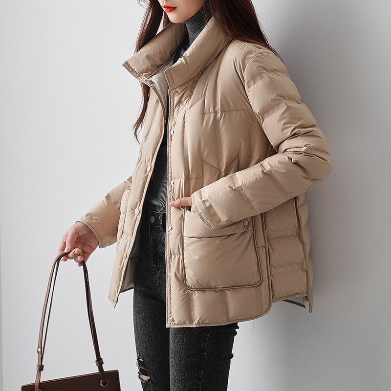 Casual White Duck Down Short Stand Collar Jacket