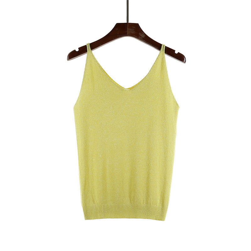 V-neck suspender knitted glitter vest