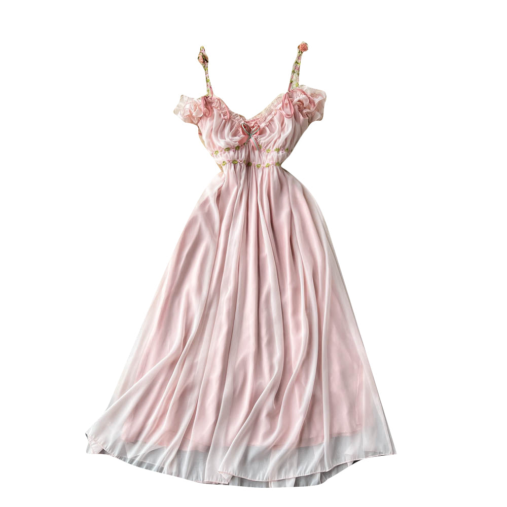 Super Fairy Temperament Sweet V-neck Pleated Pleated Skirt