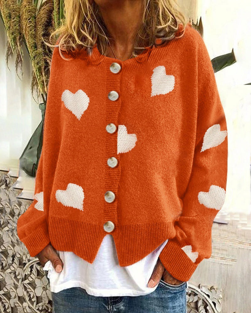 Pull cœur pour femme, cardigan simple boutonnage, manteau en tricot, vêtements d'extérieur
