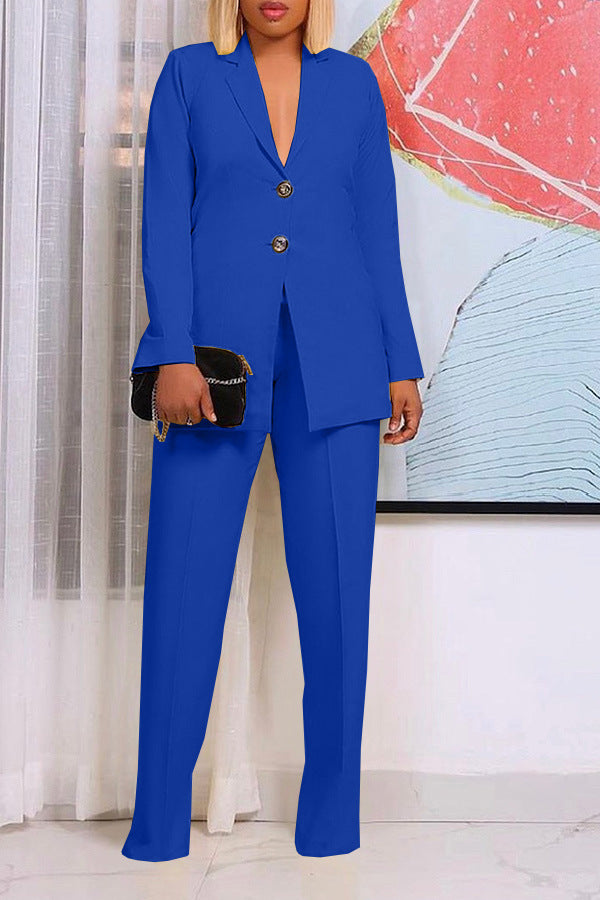 Solid Color Suit Collar Button Two-piece Set Suit