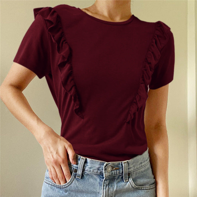 Loose Crew Neck Short Sleeve Solid Color Women's T-Shirt