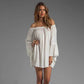 Casual Solid Color Chiffon Elastic Lace Bell Sleeve Dress
