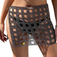 Fishnet Rhinestone Halterneck With Suspenders Hollow Vest Skirt