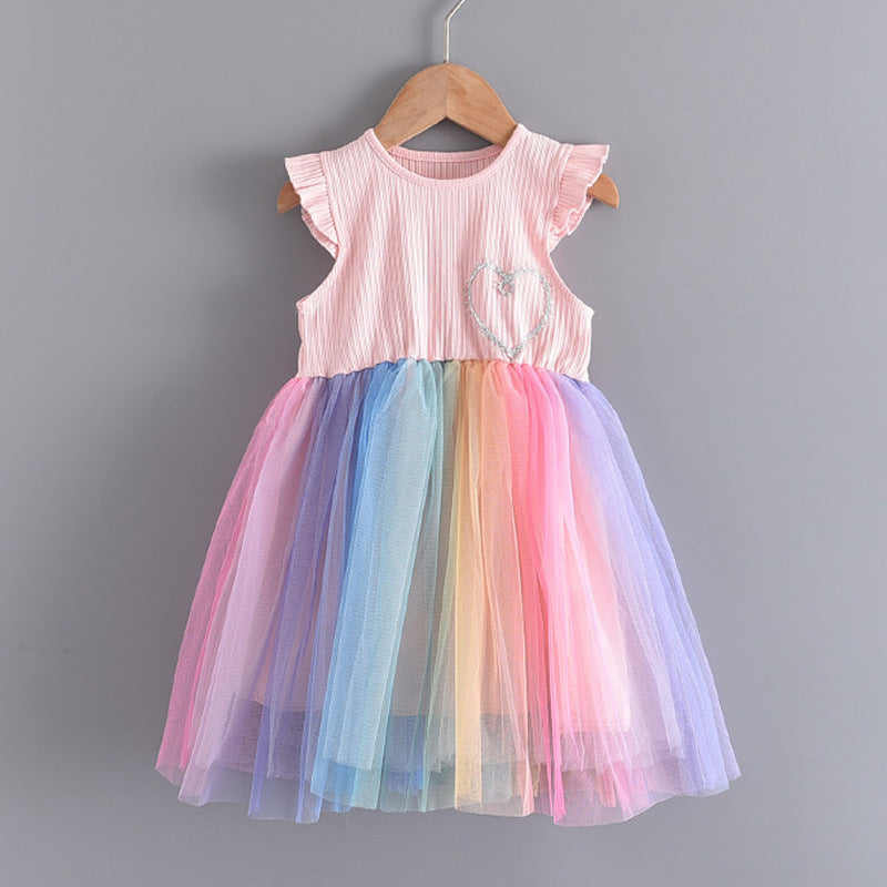 Robe simple en maille de dentelle brodée pour fille