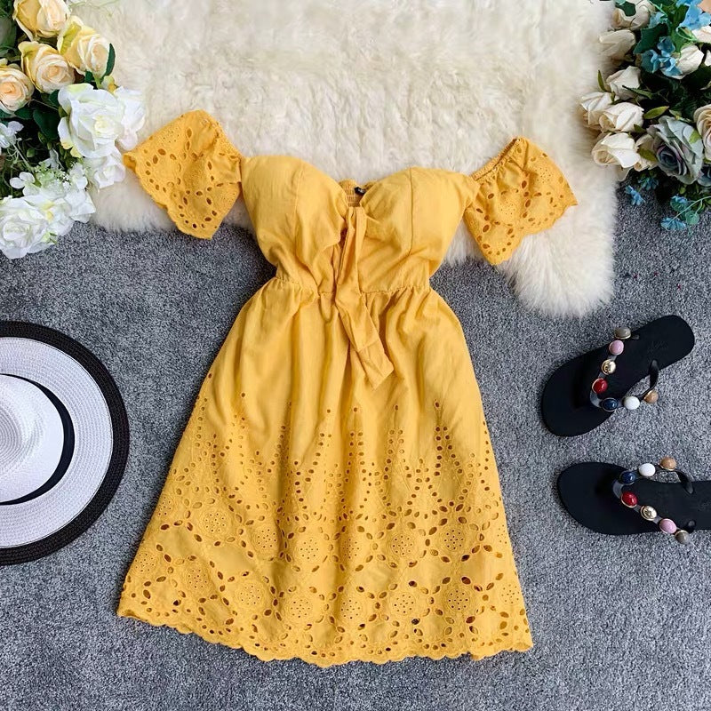 Robe Polly - VerteRobe en coton à une épaule et taille haute