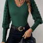 Elegant Rib V-neck Sleeve Chiffon Stitching Long Sleeve T-shirt Slimming Top