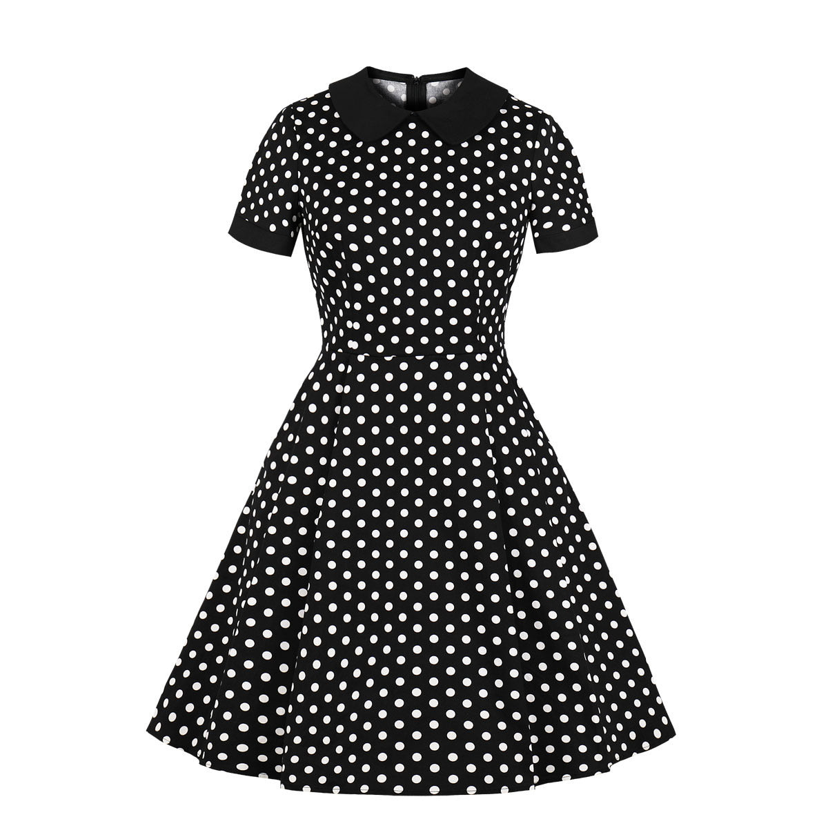 Robe rétro vintage SISHION VD1030 pour femmes, tenue d'été à pois noirs, style Hepburn, col Peter Pan 