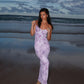 Elegant V-neck Slim-fit Printed Purple Dress Women