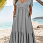Casual Solid Color And V-neck Pocket Dress