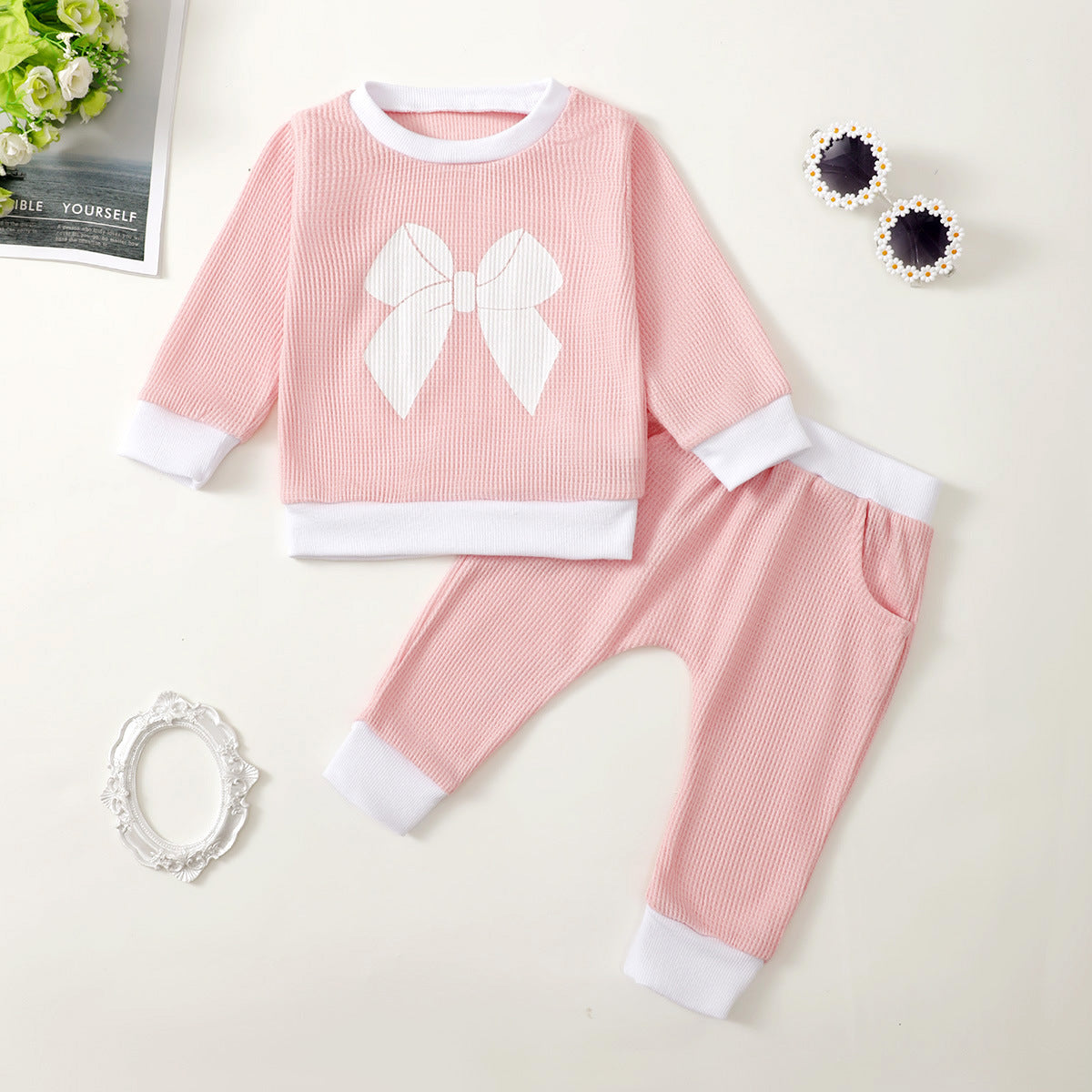Ensemble pull gaufré imprimé pour fille