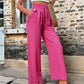 Pantalon décontracté avec poches et cordon élastique, taille haute, ample, pour femme