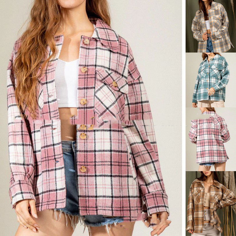 Women's Lapel Long Sleeve Brushed Wool Jacket