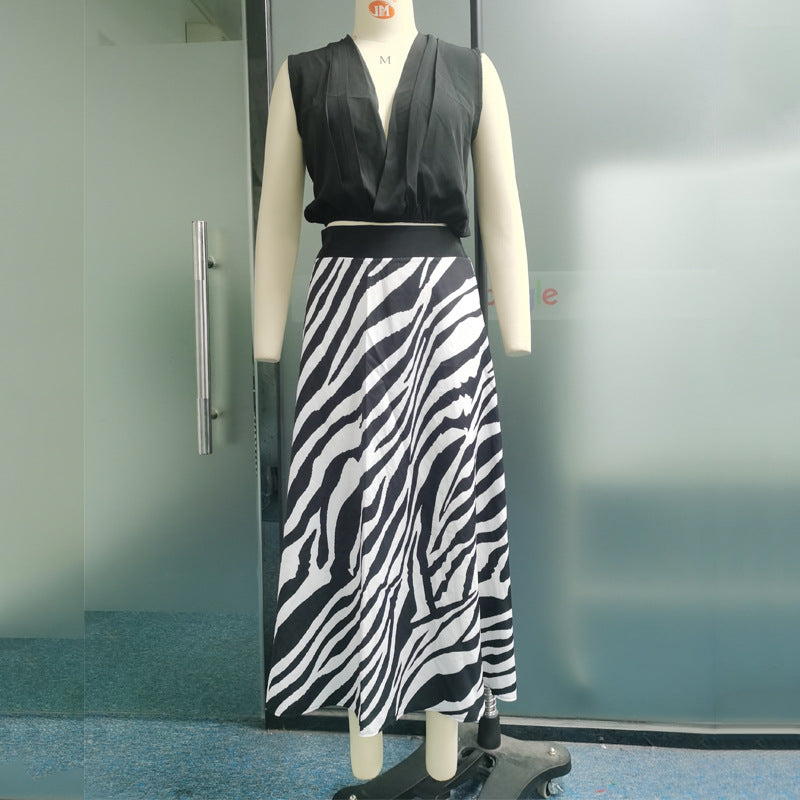 V Neck Casual Suit Printed Zebra Pattern Skirt